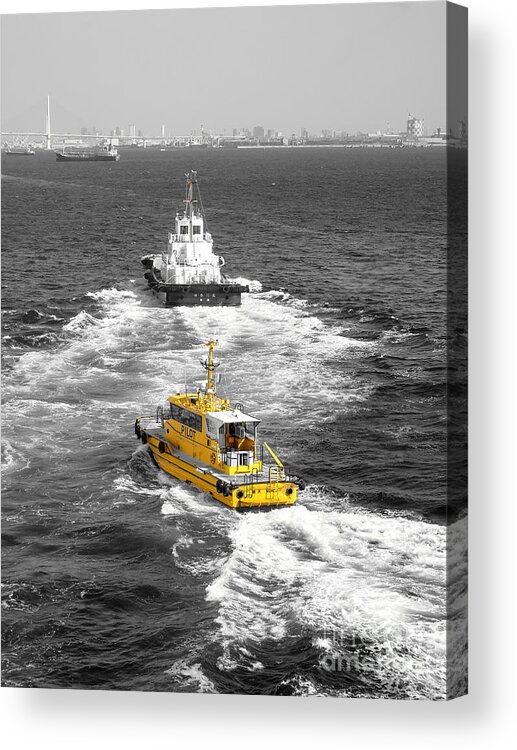 Seascape Acrylic Print featuring the photograph Yellow Pilot Yokohama Port by Susan Lafleur