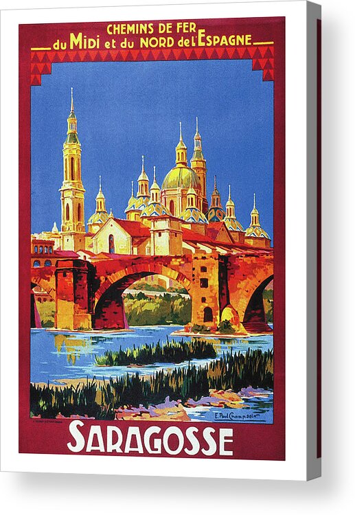 Zaragoza Acrylic Print featuring the painting Zaragoza, Spain, vintage travel poster by Long Shot