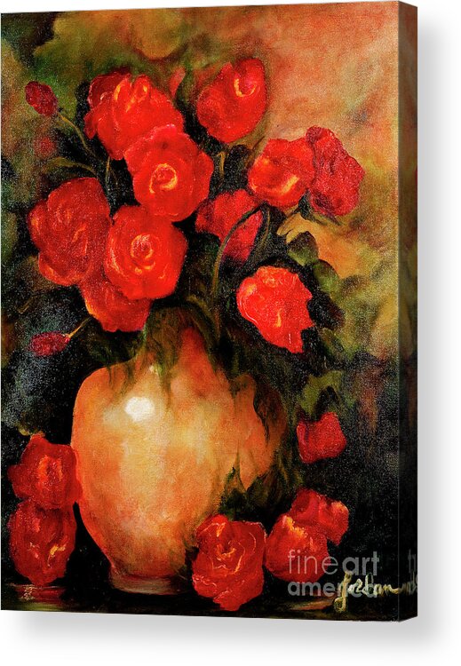 Redroses Acrylic Print featuring the painting Antique Red Roses #1 by Jordana Sands