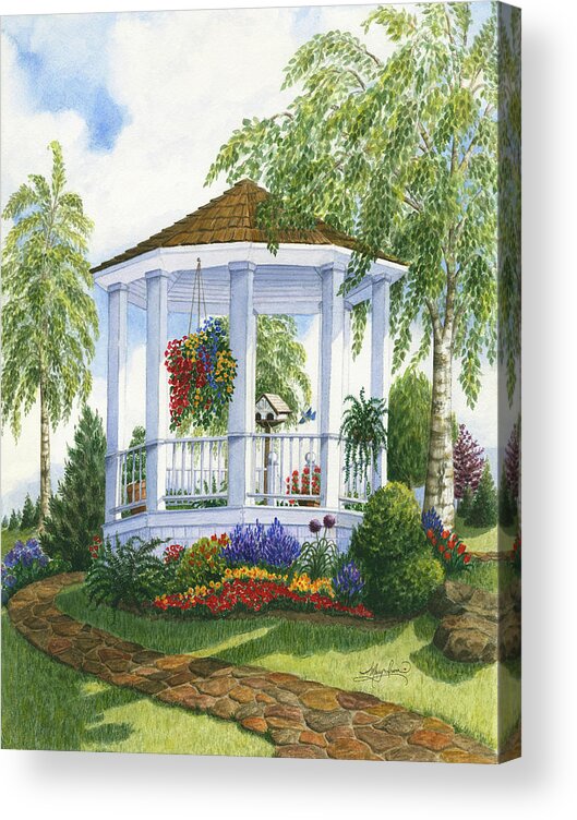 Garden Gazebo Acrylic Print featuring the painting Garden Gazebo #1 by Mary Irwin