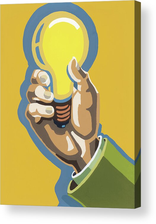 Bulb Acrylic Print featuring the drawing Hand Holding a Lightbulb #1 by CSA Images