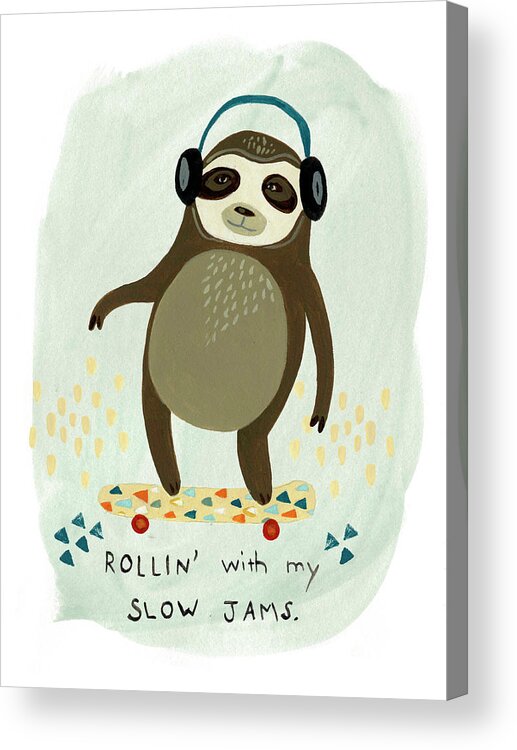 Childrens Acrylic Print featuring the painting Hipster Sloth II #1 by June Erica Vess