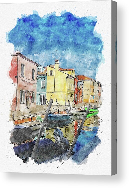 Italy Acrylic Print featuring the digital art Italy #watercolor #sketch #italy #house #1 by TintoDesigns