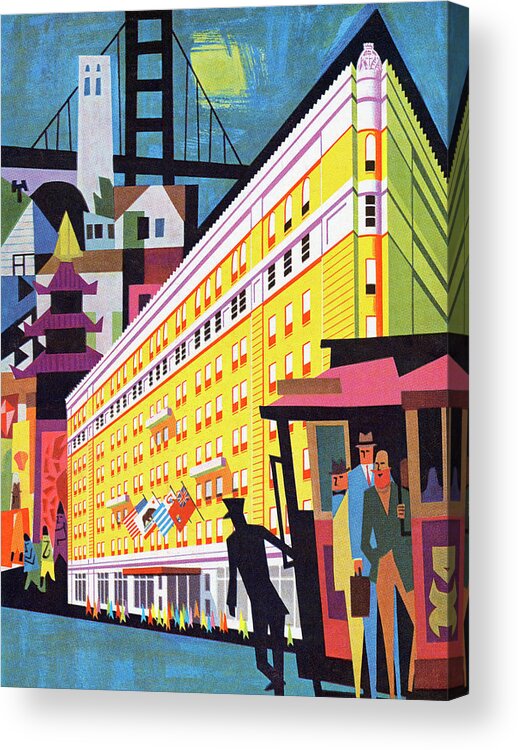 Activity Acrylic Print featuring the drawing San Francisco Street Scene #1 by CSA Images