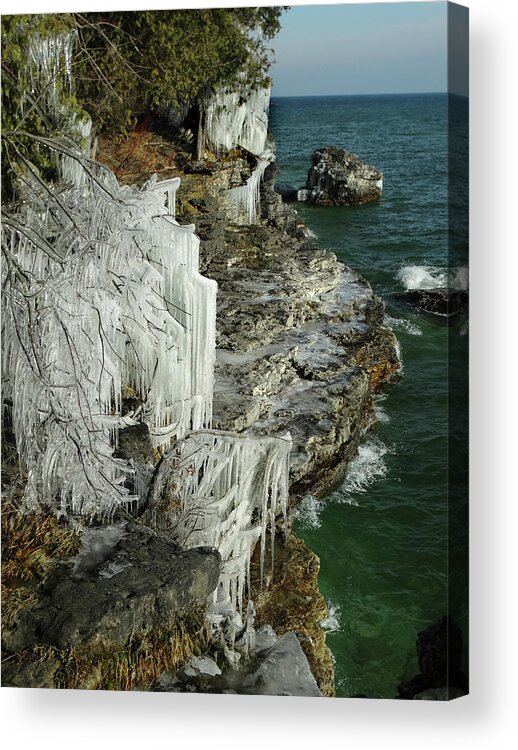 Waves Acrylic Print featuring the photograph Lake Michigan Shoreline Ice by David T Wilkinson