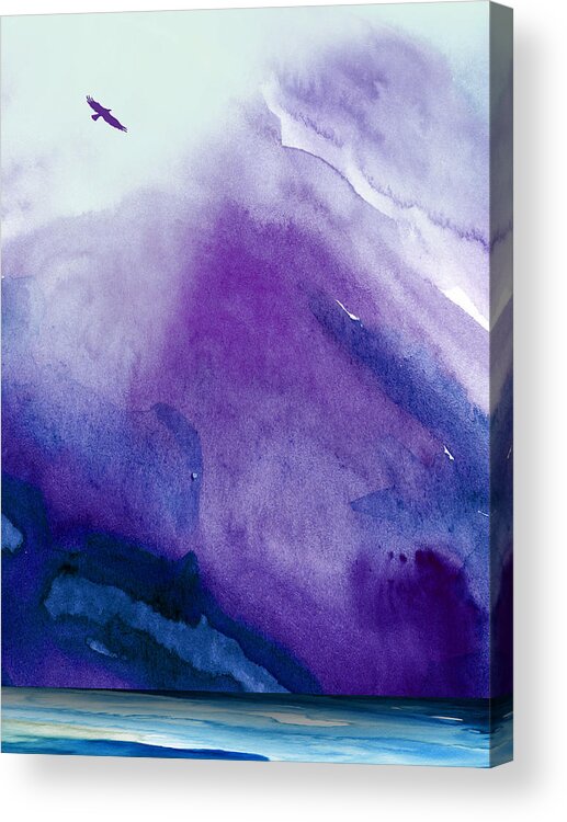 Landscape Acrylic Print featuring the painting Violet Mountain Lake #1 by Naxart Studio