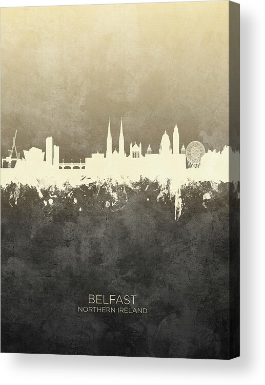 Belfast Acrylic Print featuring the digital art Belfast Northern Ireland Skyline #10 by Michael Tompsett