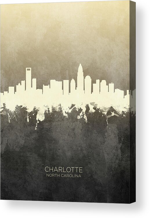 Charlotte Acrylic Print featuring the digital art Charlotte North Carolina Skyline #10 by Michael Tompsett