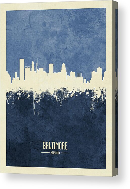 Baltimore Acrylic Print featuring the digital art Baltimore Maryland Skyline #16 by Michael Tompsett
