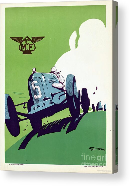 Vintage Acrylic Print featuring the mixed media 1930s Era Racing Car Poster by Geo Ham