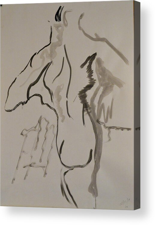 Life Model Sketch Acrylic Print featuring the drawing 2019-03-01-01 by Jean-Marc Robert