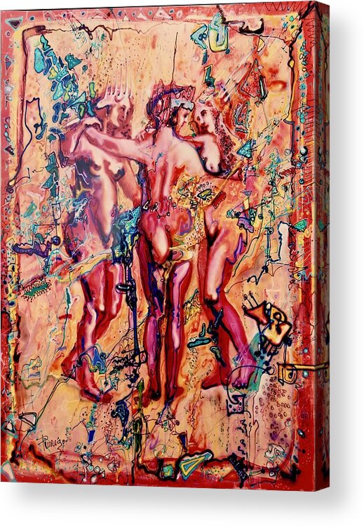 3 Virgins - Rubens Acrylic Print featuring the painting 3 Virgins - Rubens, airbrush 1990 by Pierre Dijk
