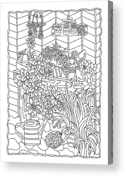 Coloring Books Acrylic Print featuring the drawing 30 Hanging Herbs by Kathy G. Ahrens