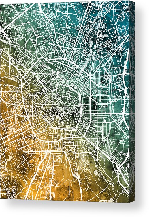 Milan Acrylic Print featuring the digital art Milan Italy City Map #5 by Michael Tompsett