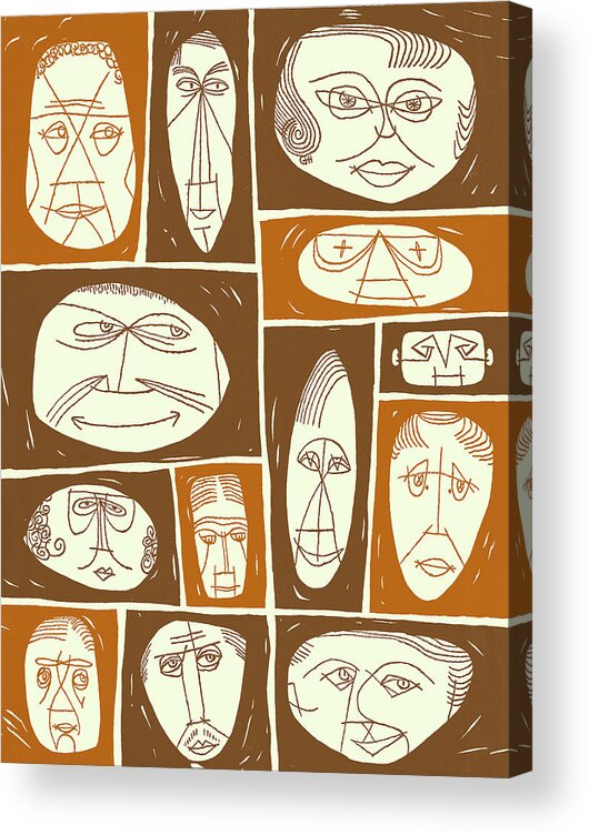 Abstract Acrylic Print featuring the drawing Abstract Face Collage 2 by CSA Images