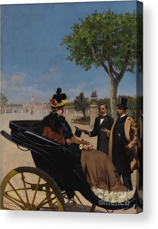 Oil Painting Acrylic Print featuring the drawing Arrival At The Villa Borghese by Heritage Images