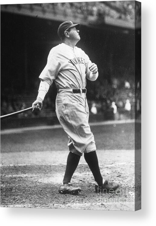 People Acrylic Print featuring the photograph Babe Ruth Watches One Fly by Transcendental Graphics