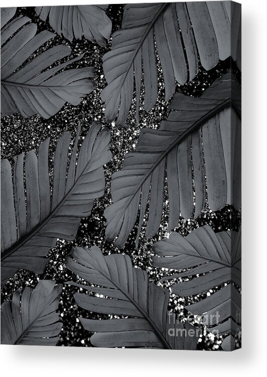 Collage Acrylic Print featuring the mixed media Banana Leaves Glitter Glam #2 #shiny #tropical #decor #art by Anitas and Bellas Art