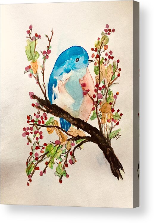 Bluebird Acrylic Print featuring the painting Blue Bird by AHONU Aingeal Rose