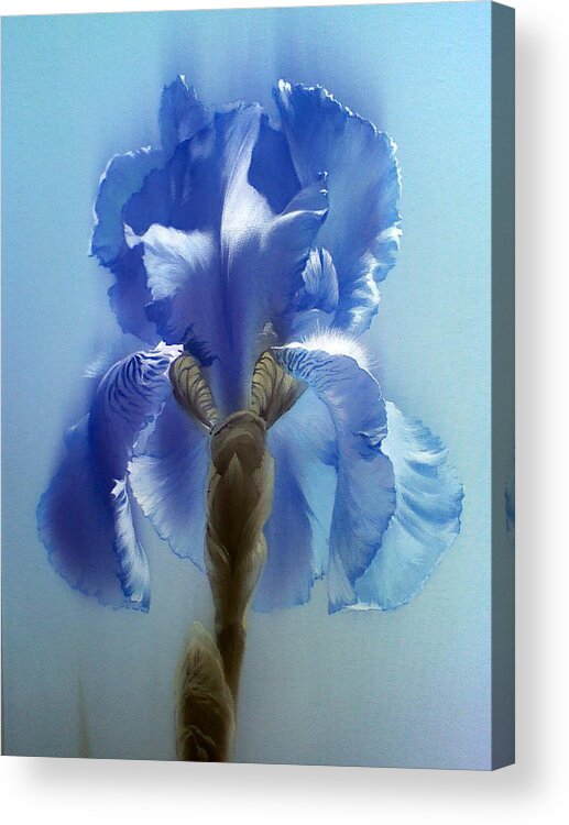 Russian Artists New Wave Acrylic Print featuring the painting Blue Iris Flower by Alina Oseeva