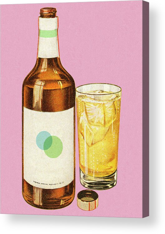 Alcohol Acrylic Print featuring the drawing Bottle of Liquor and Drink by CSA Images