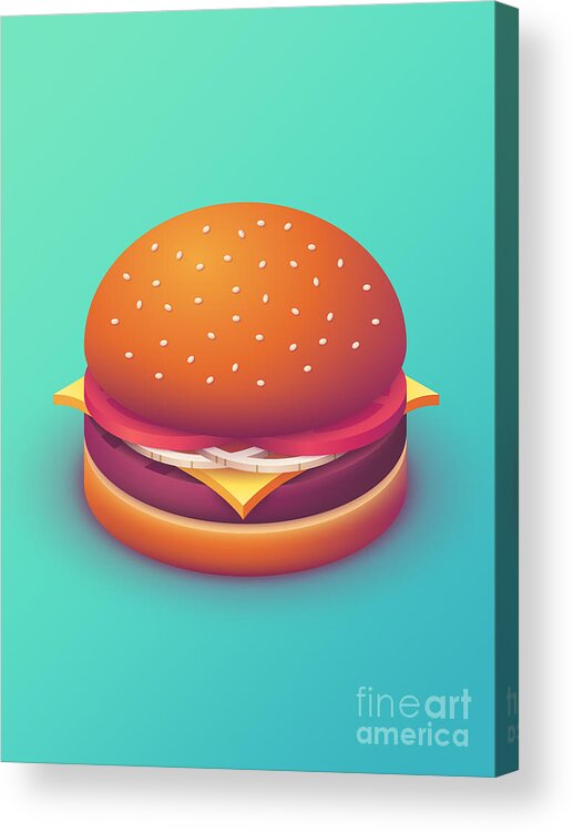 Burger Acrylic Print featuring the digital art Burger Isometric - Plain Mint by Organic Synthesis