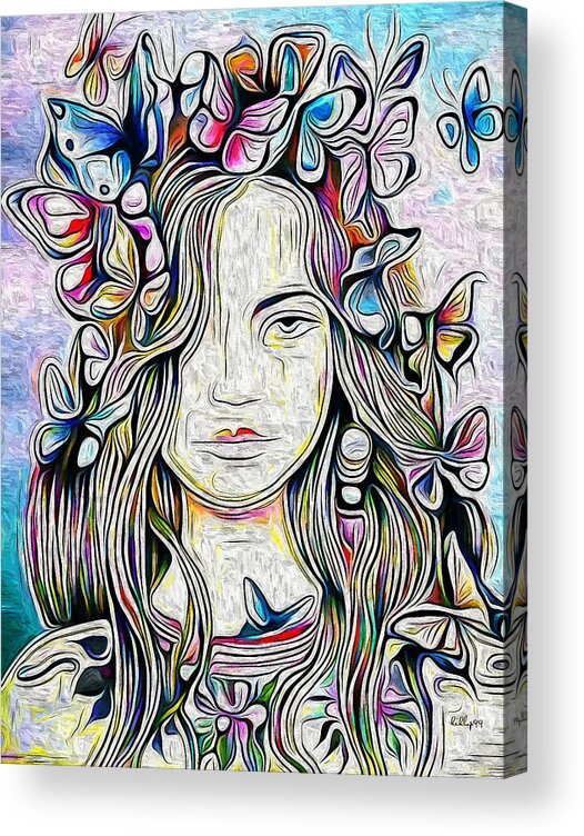 Paint Acrylic Print featuring the painting Butterfly girl by Nenad Vasic