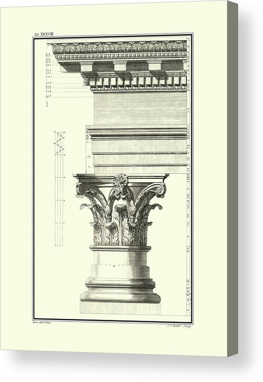 Architecture Acrylic Print featuring the painting B&w Column And Cornice I by Giovanni Borra