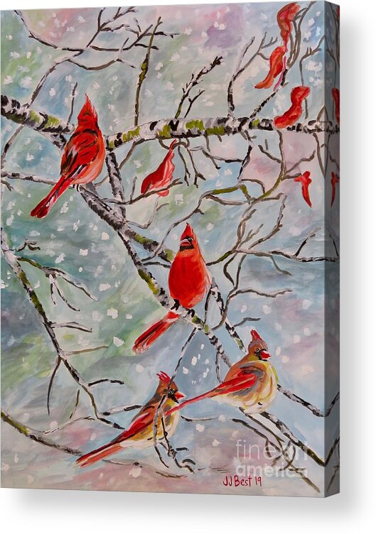 Cardinals Acrylic Print featuring the painting Cardinals by Janice Best
