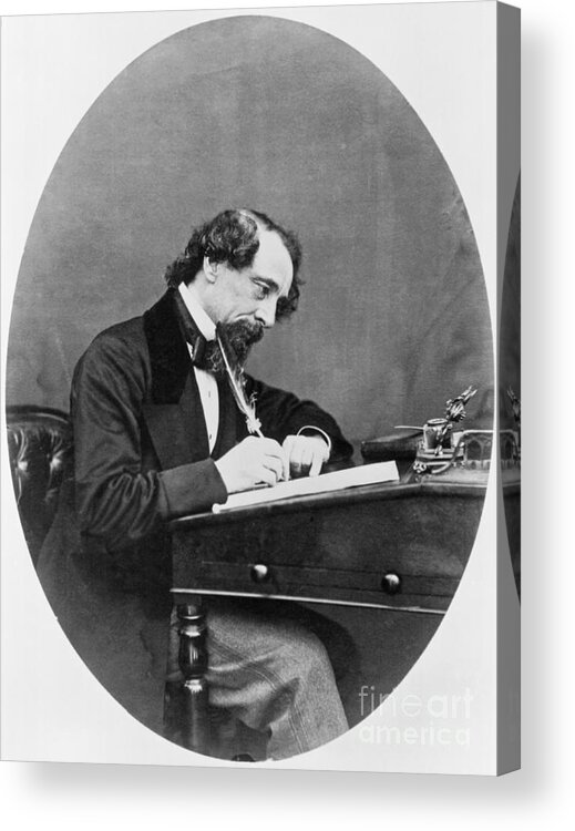 Charles Dickens Acrylic Print featuring the photograph Charles Dickens Sitting At Desk by Bettmann