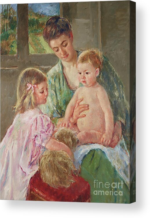 Cassatt Acrylic Print featuring the painting Children Playing with a Dog, 1907 by Mary Stevenson Cassatt