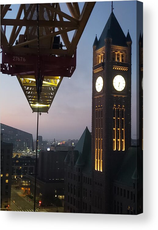  Acrylic Print featuring the photograph City Hall Clock Tower by Peter Wagener