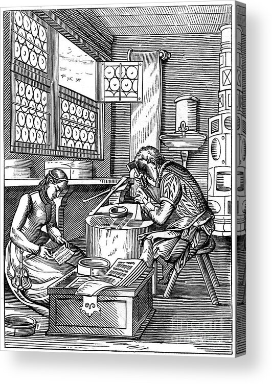 Working Acrylic Print featuring the drawing Clasp-maker, 16th Century 1849.artist by Print Collector