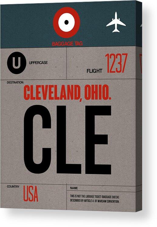 Vacation Acrylic Print featuring the digital art CLE Cleveland Luggage Tag I by Naxart Studio