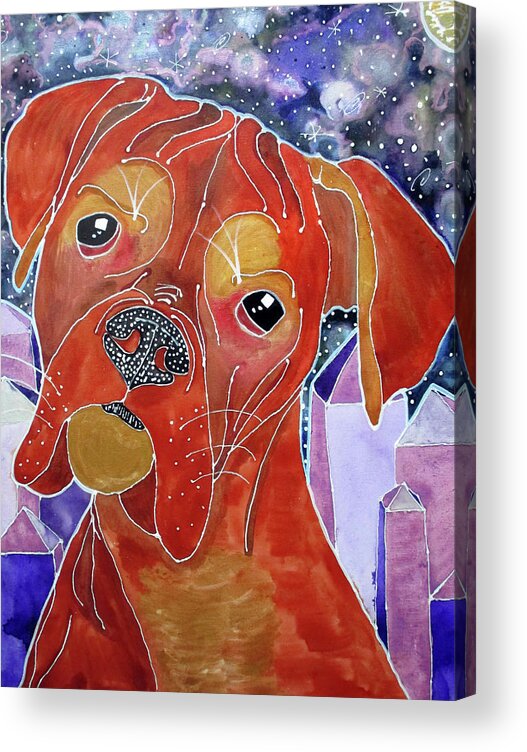 Cosmic Boxer Acrylic Print featuring the painting Cosmic Boxer by Lauren Moss