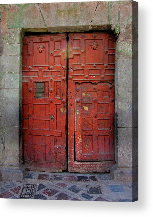 Cusco Double Red Doors Acrylic Print featuring the photograph Cusco Double Red Doors by Kandy Hurley