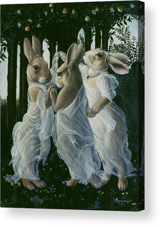 Bunnies Acrylic Print featuring the painting Dancing Graces by Melinda Copper