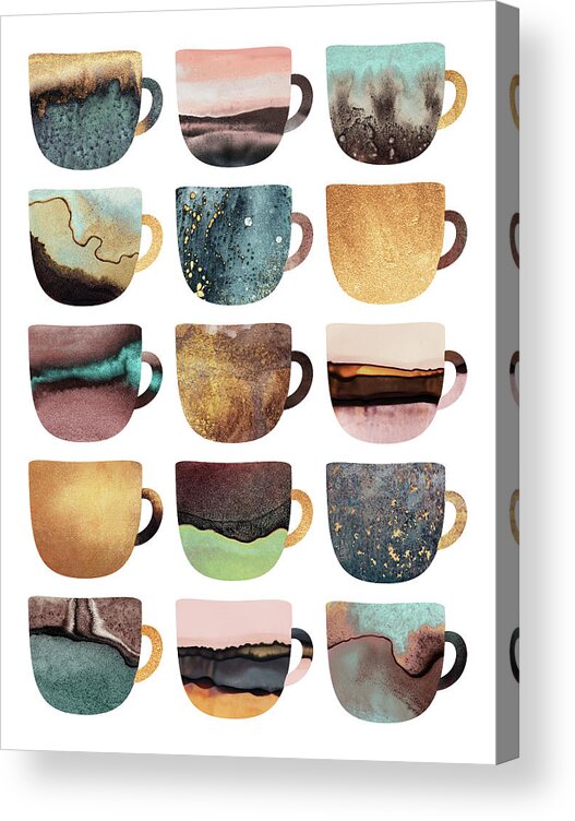Coffee Acrylic Print featuring the digital art Earthy Coffee Cups by Elisabeth Fredriksson