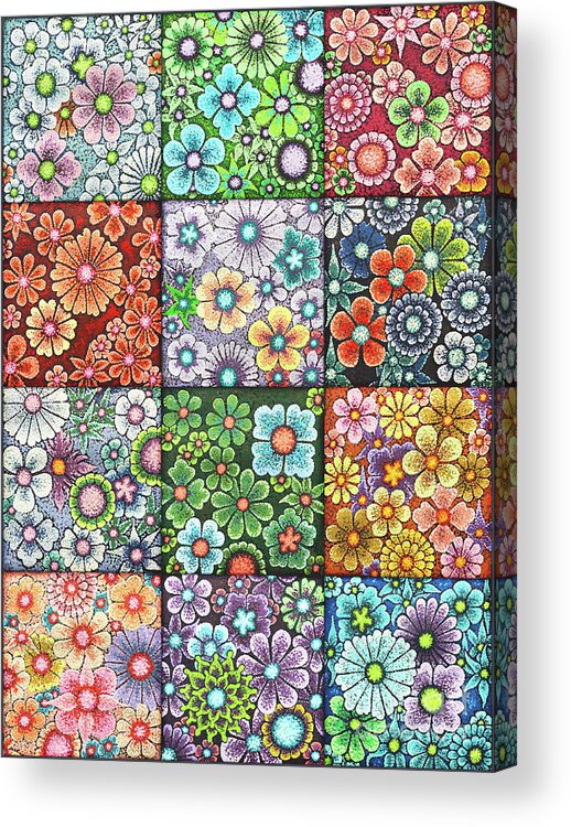 Floral Acrylic Print featuring the painting Efflorescent Patchwork V1 Original Colors by Amy E Fraser