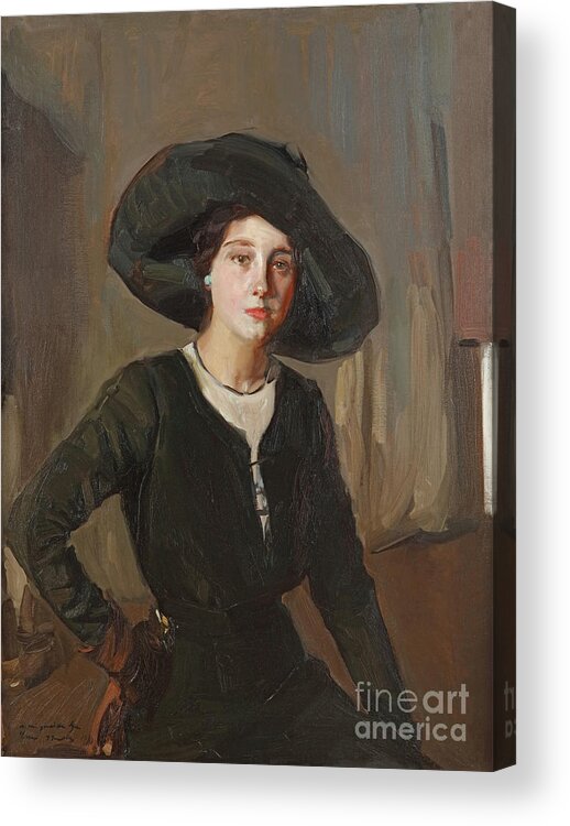 Oil Painting Acrylic Print featuring the drawing Elena In Black Hat by Heritage Images