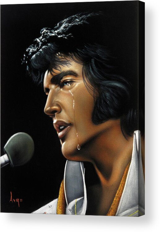 Oil Painting Acrylic Print featuring the painting Elvis Presley The King Portrait Vegas white Jumpsuit oil painting Velvet A372 by Argo
