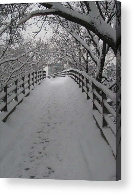 Snow Acrylic Print featuring the photograph Footbridge by Jeff Penny