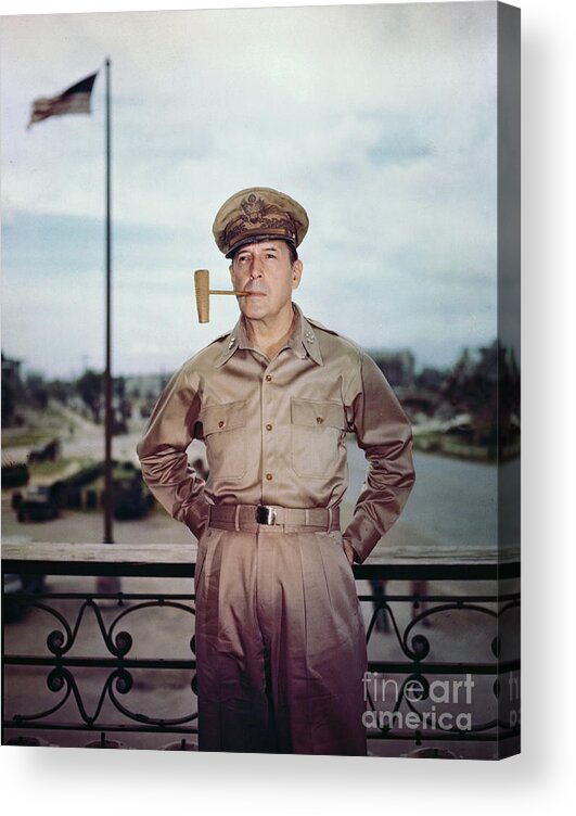 People Acrylic Print featuring the photograph General Douglas Macarthur With Pipe by Bettmann