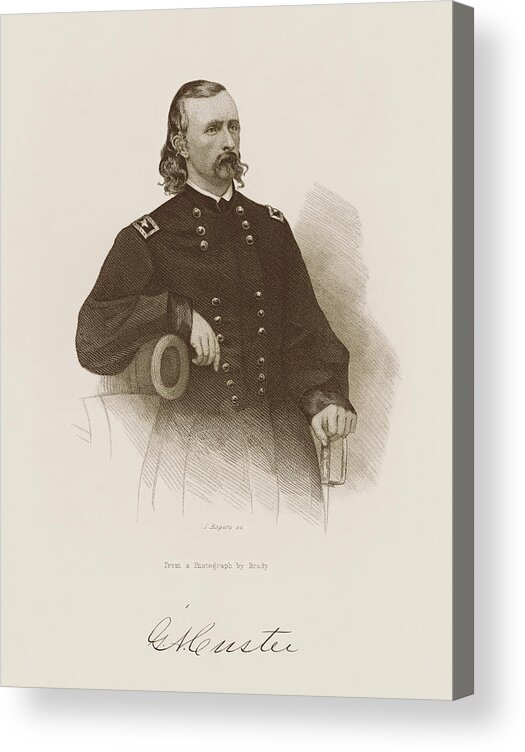 General Custer Acrylic Print featuring the drawing General George Armstrong Custer Engraved Portrait by War Is Hell Store