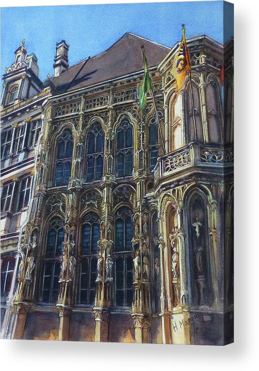 Architecture Acrylic Print featuring the painting Ghent, Town Hall, Belgium by Henrieta Maneva