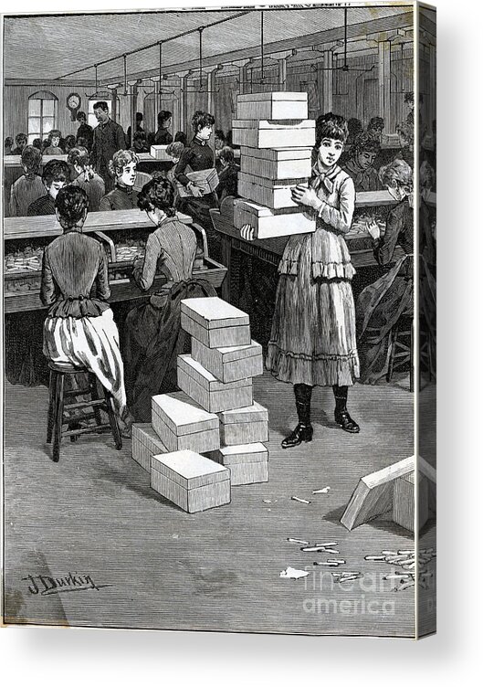 Working Acrylic Print featuring the photograph Girl Carrying Boxes Cigarette Factory by Bettmann