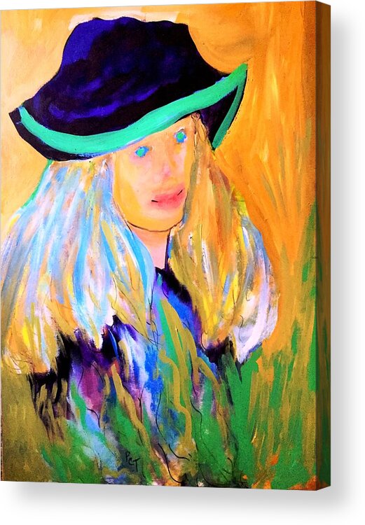 Girl Acrylic Print featuring the painting Girl with Purple Velvet Hat by Patricia Clark Taylor