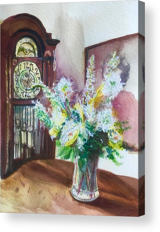 Grandfather Clock Acrylic Print featuring the painting Time old tradition by Sonia Mocnik