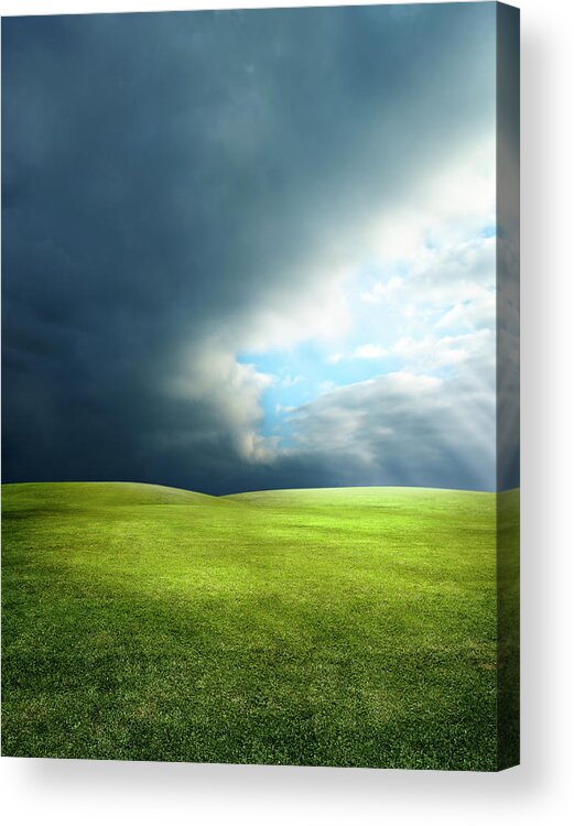 Scenics Acrylic Print featuring the photograph Green Landscape And Sunbeam by Imagedepotpro