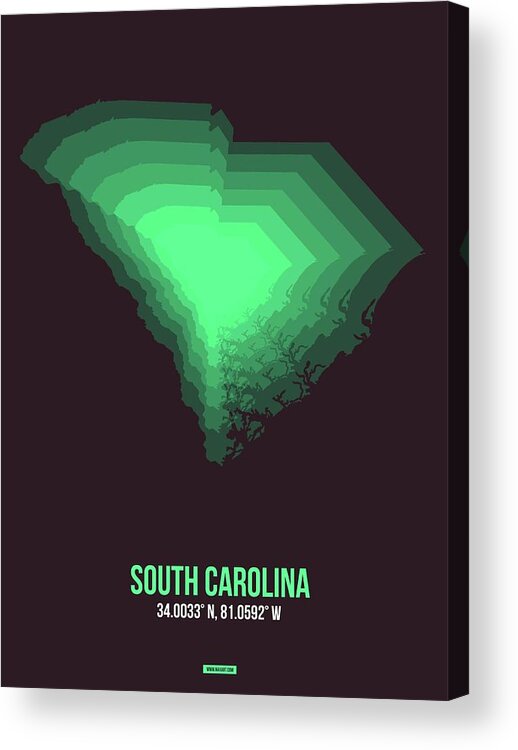 South Carolina Acrylic Print featuring the digital art Green Map of South Carolina by Naxart Studio